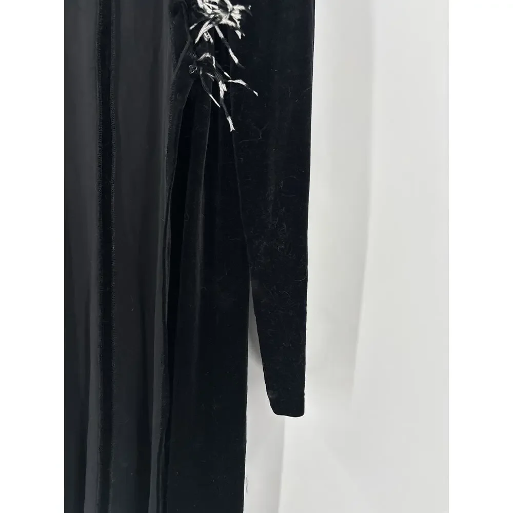 Jackie Jon Vintage Cardigan Sweater Womens Medium Black Velvet Feather Collared
